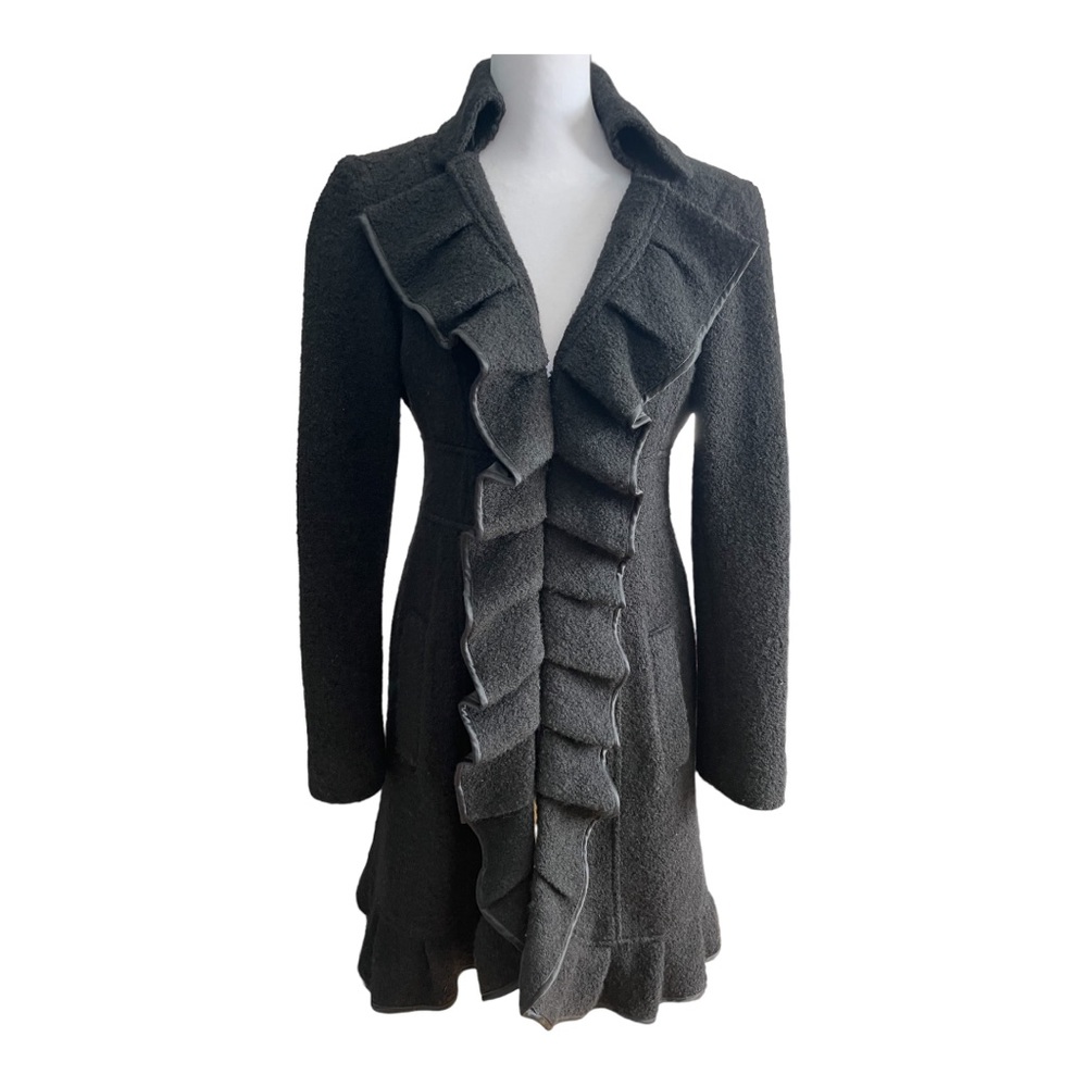 Nanette Lapore Black long ruffle jacket. Size 2